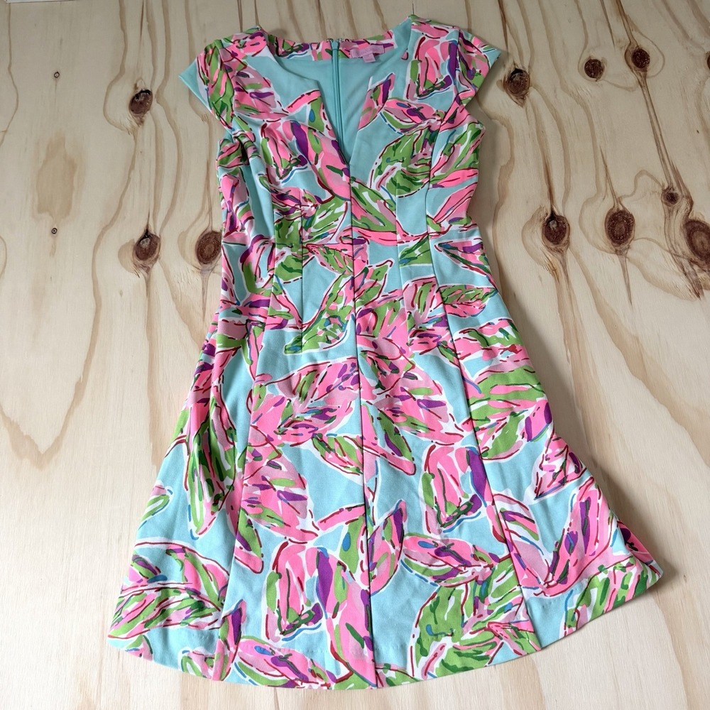 Lilly Pulitzer Women's XS X-Small Blue Pink Floral Tropical Spring Summer Dress